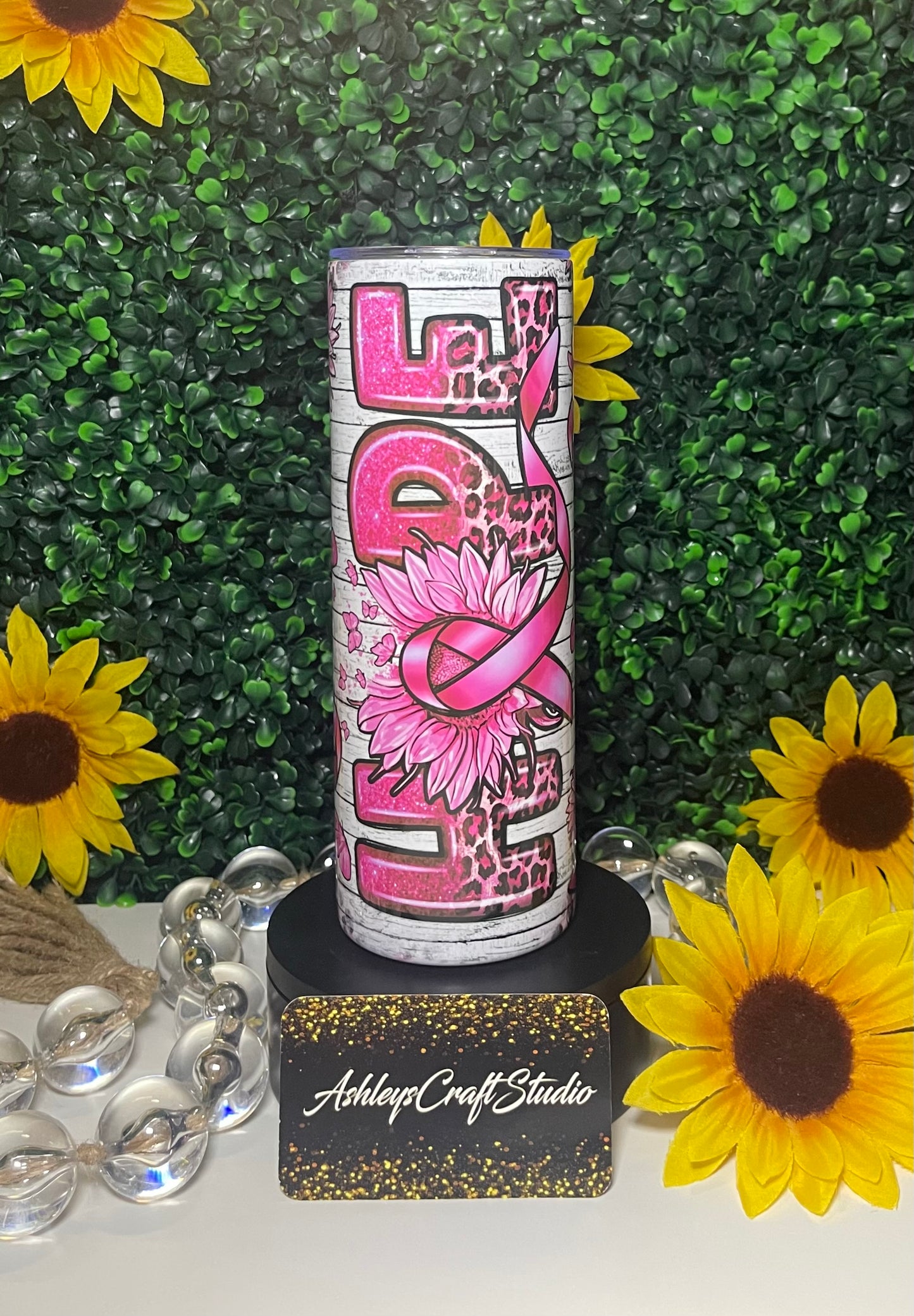 Breast Cancer Pink Ribbon Cheetah Print Sunflower
