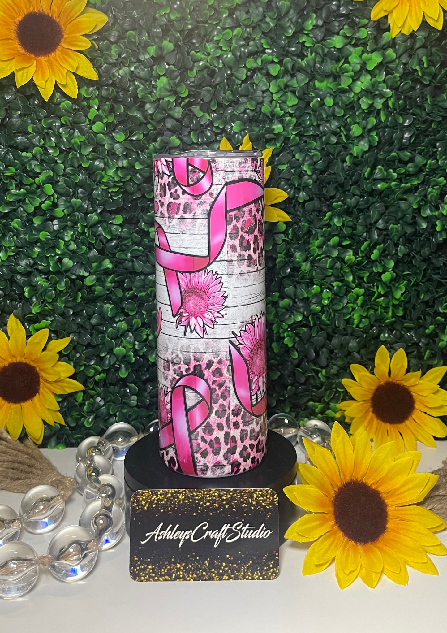 Breast Cancer Pink Ribbon Cheetah Print Sunflower
